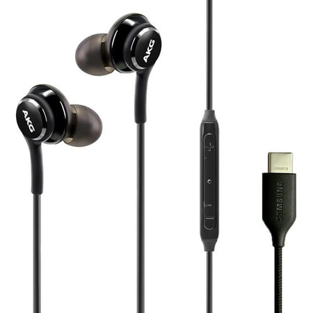 AKG Type C Headphone Earbuds for for ZTE Blade X1 5G - Designed by AKG - Braided Cable with Microphone and Volume Remote USB-C Connector - Black