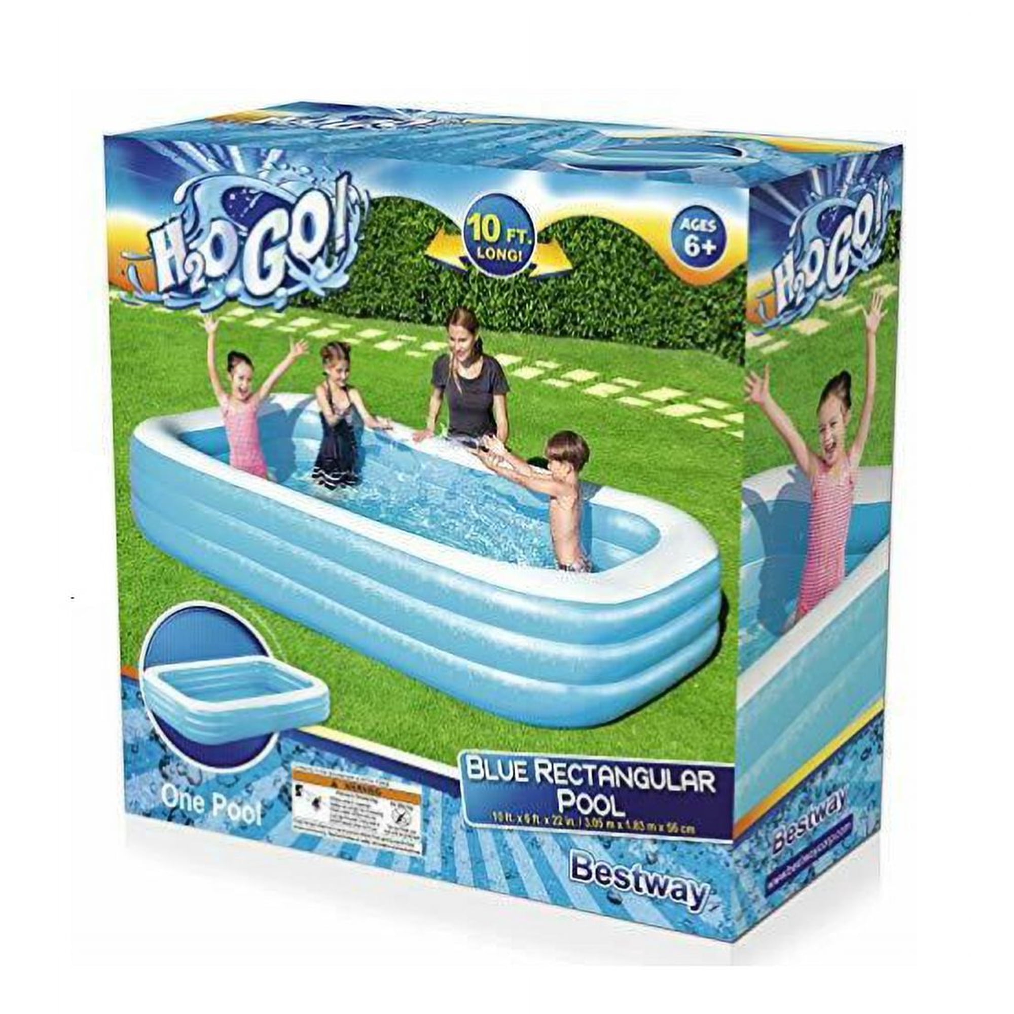 BESTWAY H2OGO! BLUE RECTANGULAR INFLATABLE FAMILY POOL (10 X 6 X 22 ) - BLUE