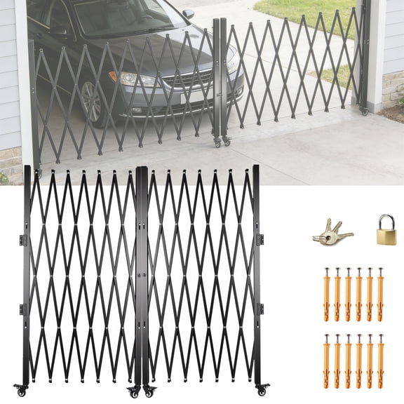 51" H x 156" W Folding Security Gate, Steel Accordion Security Gate with Padlock and Casters, Portable Barricade Gate for Construction Site Perimeter