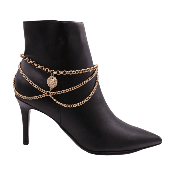 Women Gold Metal Boot Chain Bracelet Shoe Anklet Wave Lion Charm
