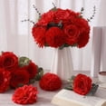 thumbnail image 3 of 98 Pcs Artificial Flowers Bouquet Assorted Faux Flowers Heads with Stem Eucalyptus Leaves Silk Floral Table Centerpiece for DIY Wedding Party Wreath Home Decor Red Color, 3 of 7