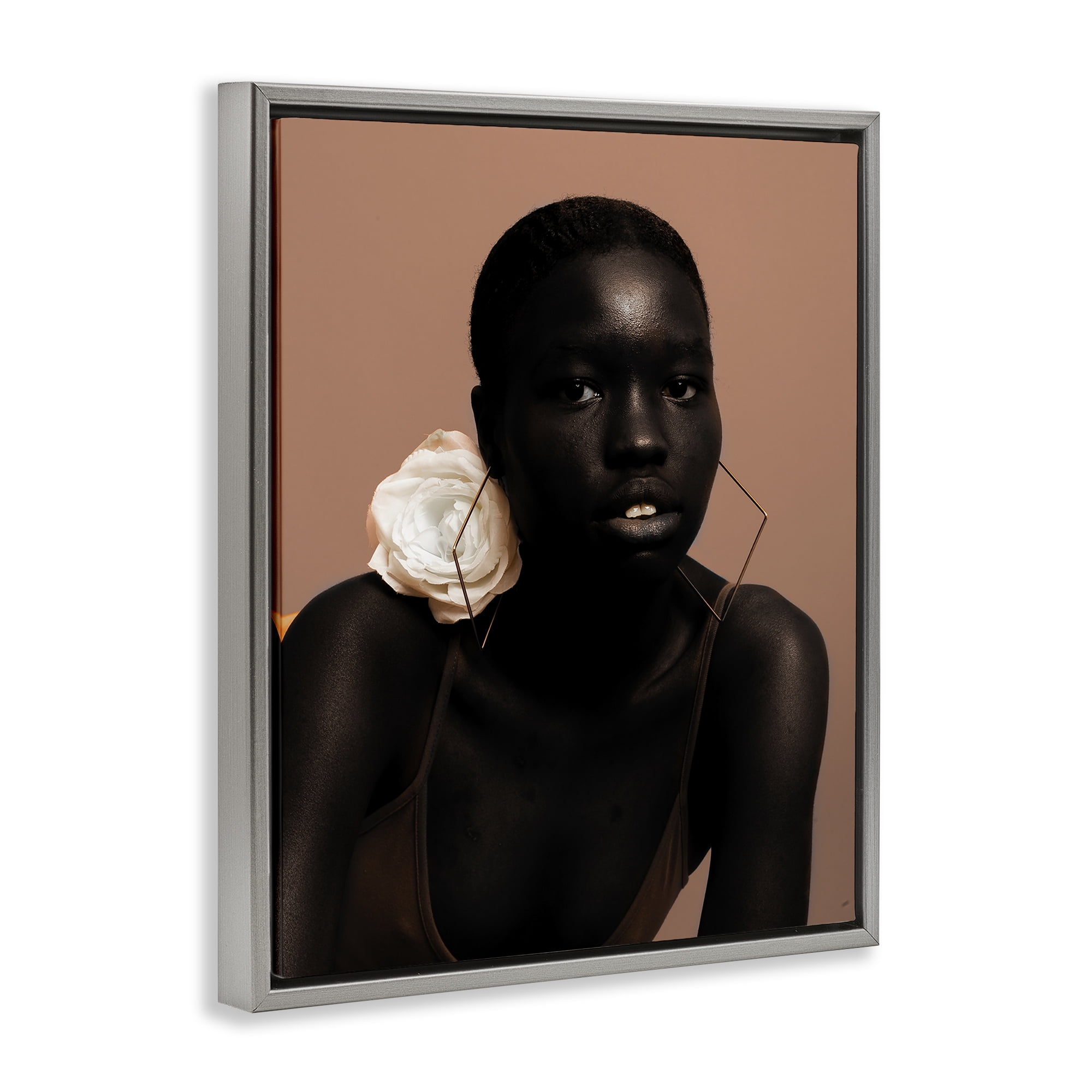 Stupell Industries Beautiful Woman & Rose People Photography Gray Floater Framed Canvas Art Print Wall Art, 25 x 31