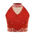 thumbnail image 2 of YiZYiF Kids Girls Shiny Fringe Dance Vest Halter Neck Sleeveless Crop Top Ballroom Jazz Latin Dancewear Red 8, 2 of 4