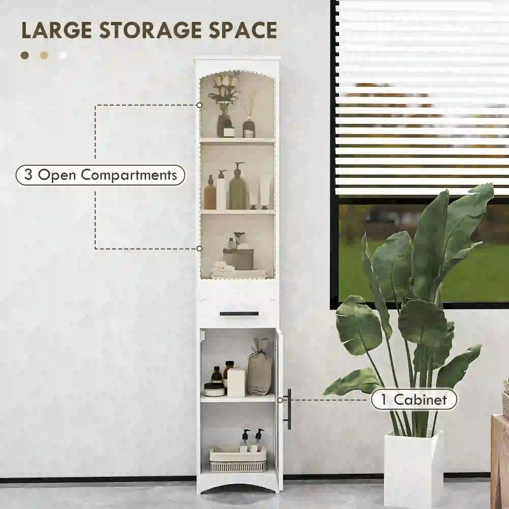 GVN Bathroom Storage Cabinet, Bathroom Floor Cabinet, Bathroom Storage Cabinet with Recessed Drawer and Barn Door, White
