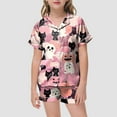 thumbnail image 2 of Caqnni Halloween Pjs Girls Satin Pajamas Set Pumpkin Print Short Sleeve Button-Down Shirt and Shorts 2 Piece Sleepwear Girls Halloween Pajamas Shorts Sets (4-5 Years,Pink), 2 of 5