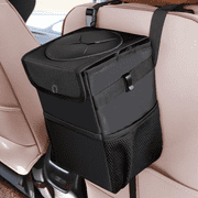 Car Trash Can with Lid - Car Trash Bag Hanging with Storage Pockets Collapsible and Portable Car Garbage Bin