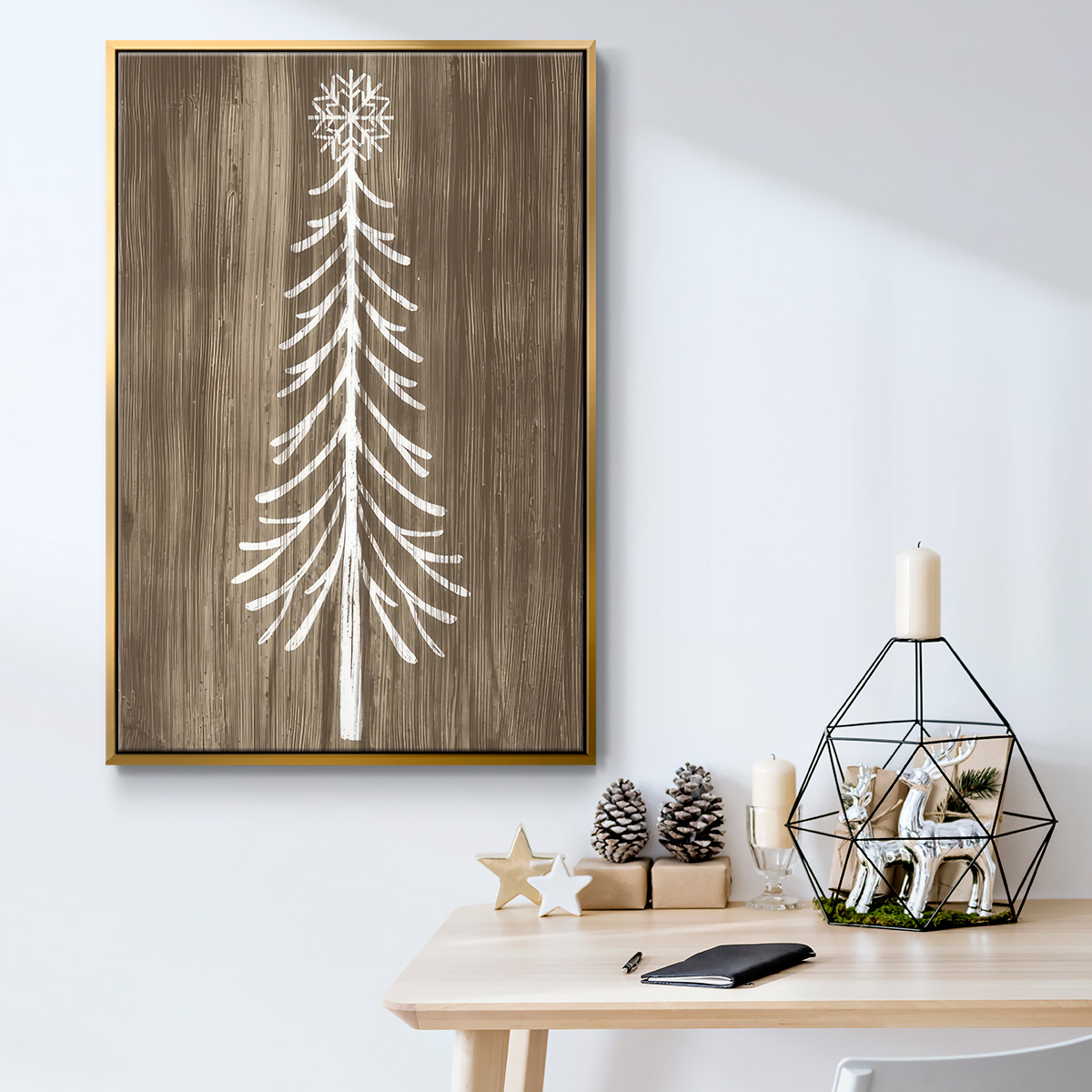 Barnwood Wonderland VII - Framed Gallery Wrapped Holiday Canvas - 27 x 41 - Gold Frame