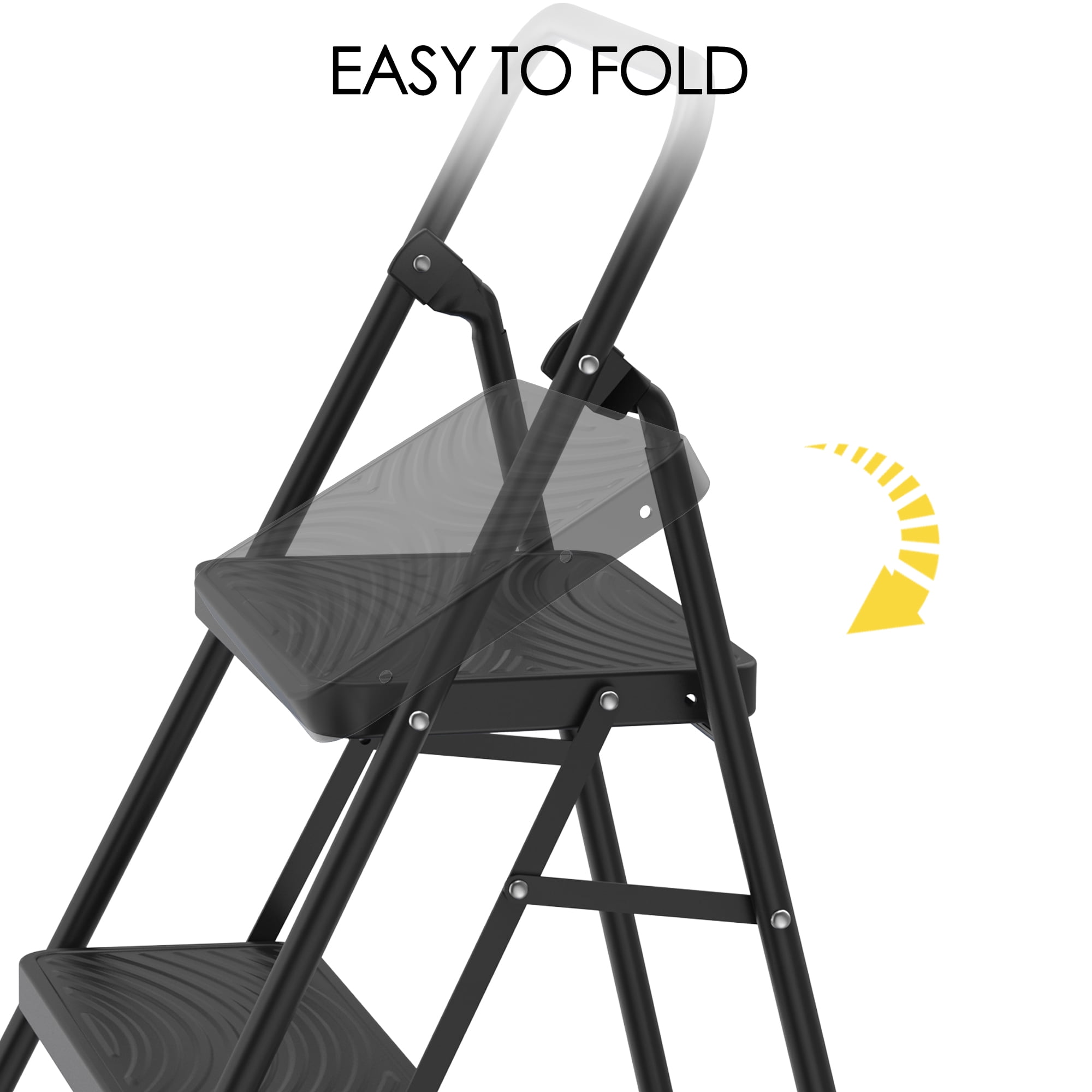 ASoopher 3 Step Stool, Folding Step Ladder with Anti-Slip Pedal, for Kitchen, Black