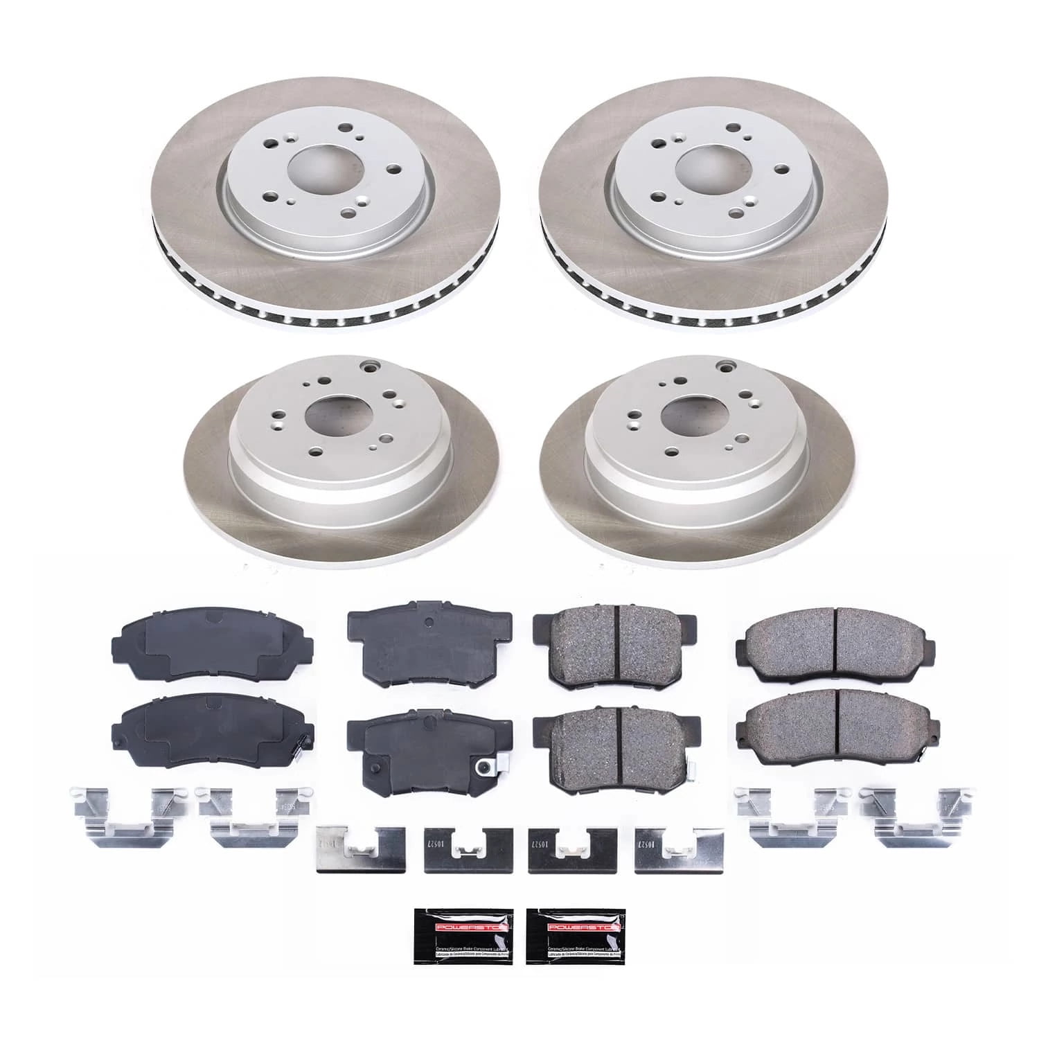 PowerStop Front and Rear Semi-Coated Rotor and Low-Dust Ceramic Brake Pad Kit SC2781