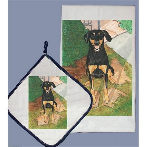 Pipsqueak Productions DP958 Doberman Dish Towel And Pot Holder Set