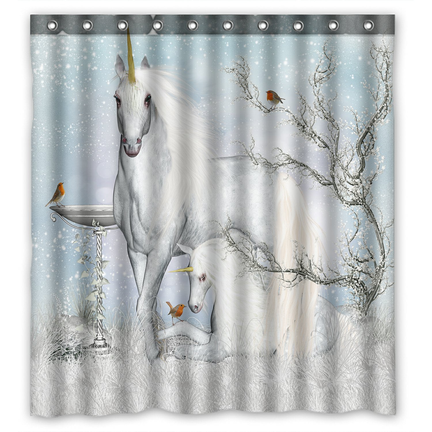 PHFZK Animal Shower Curtain, Fantasy Unicorn Polyester Fabric Bathroom