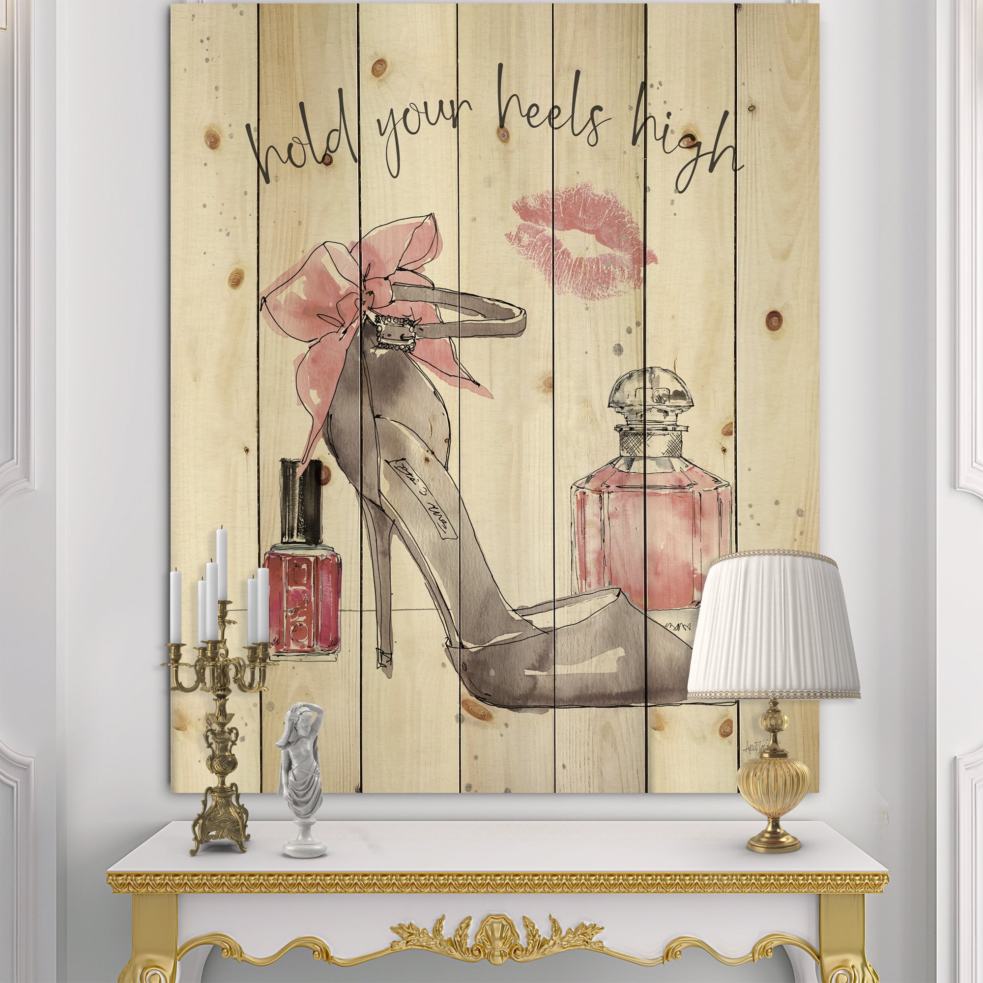 Designart 'Presitge Chic Accents IV' Fashion Print on Natural Pine Wood