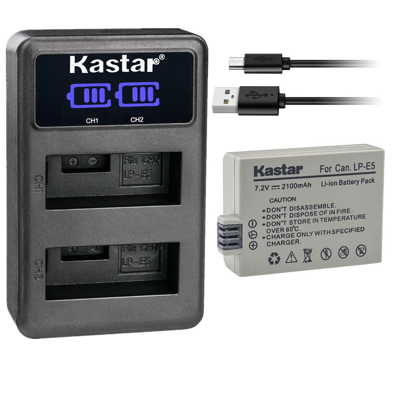 Kastar 1-Pack LP-E5 Battery and LED2 USB Charger Compatible with Canon  LP-E5 LPE5 Battery, Canon LC-E5, LC-E5C, LC-E5E Charger, Canon EOS Kiss F,  EOS