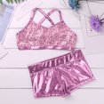 thumbnail image 3 of iiniim Girls' Kids 2-Piece Active Set Dance Sport Outfits Racer Back Top and Booty Short Gymnastics Dancing Clothes Pink Sequins 10, 3 of 8