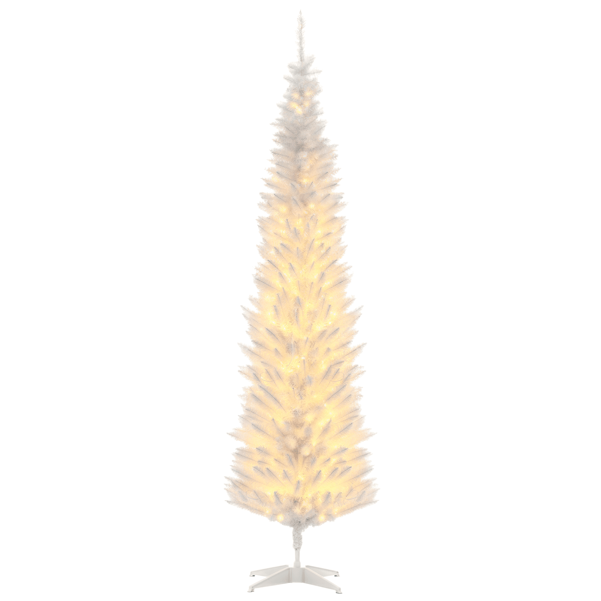 7FT White Slim Pencil Artificial Christmas Tree, 499 Tips 200 Warm White LEDs, Section Design, Flame Retardant Sturdy Base, Indoor Holiday Decor