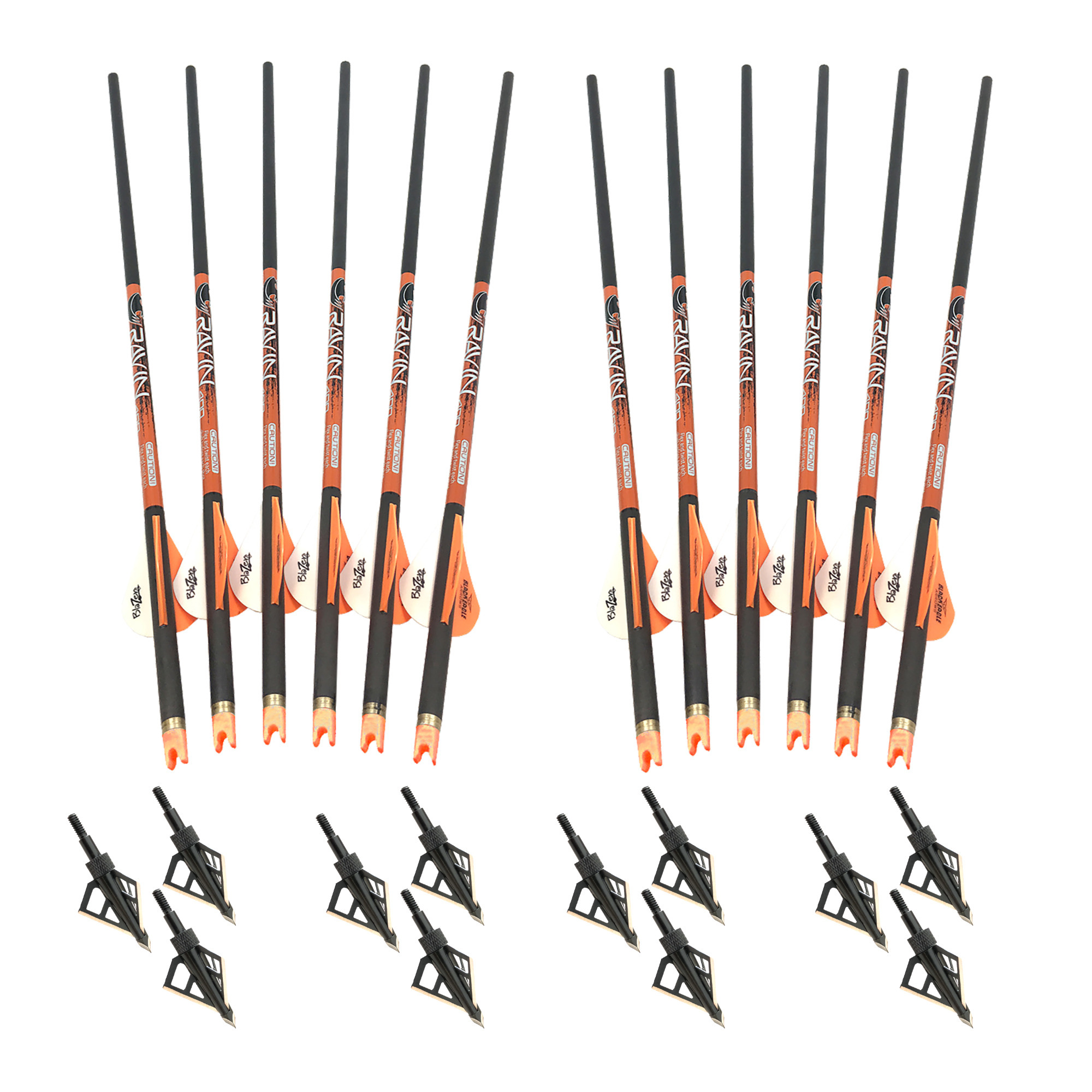 Ravin R138 Carbon 400 Grain .003 Crossbow Arrows and HME Broadheads (12