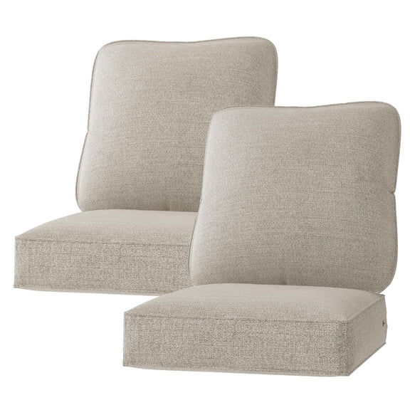 24 x 24 Inch Outdoor Chair Cushions Set, Olefin Weather Resistant Patio Seat and Back Cushions, High Density Foam Deep Seat Cushions with Removable Zipper Covers, Light Grey, 2 Pack