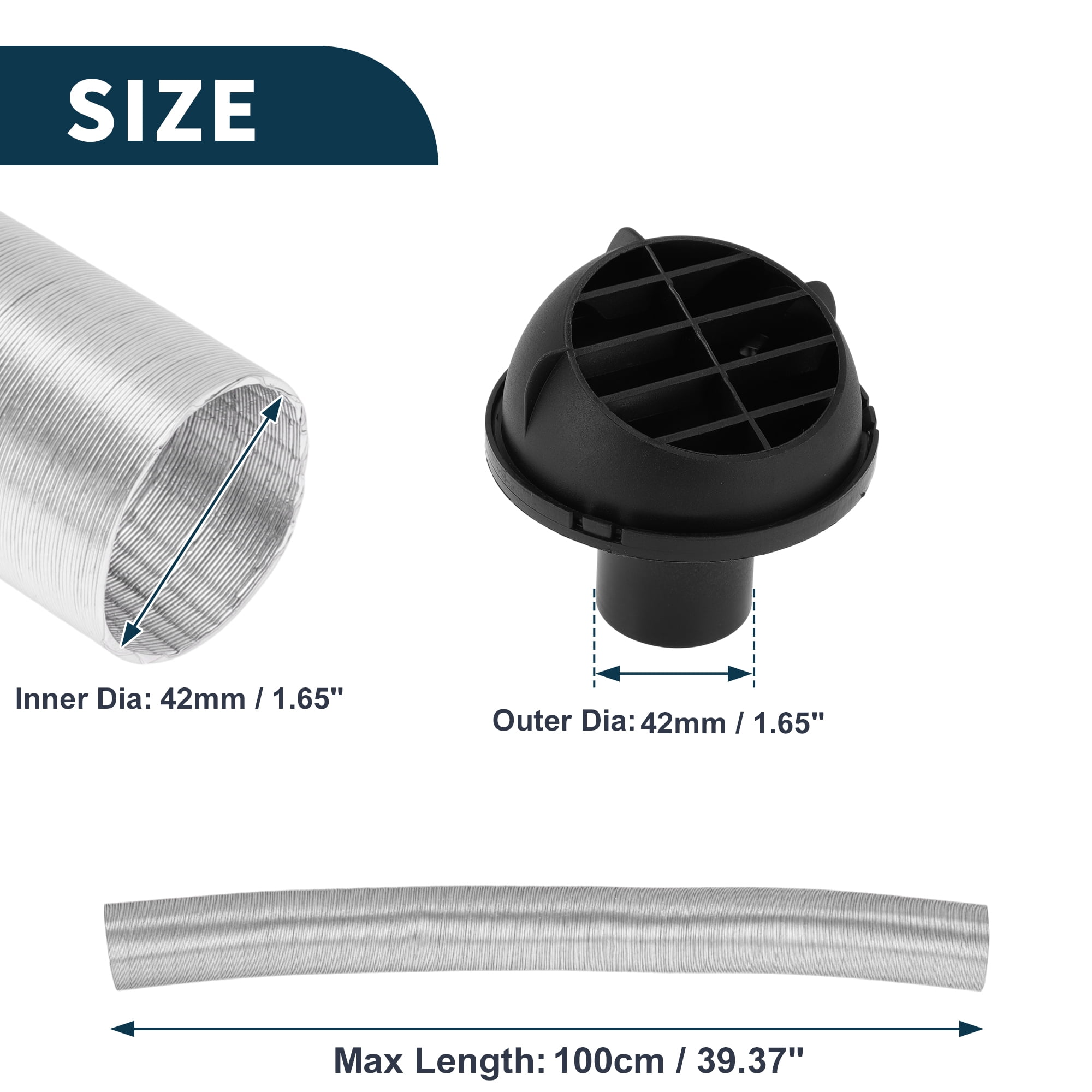 Unique Bargains 42mm Dia 100cm Car Heater Duct Kit Car Heater Duct Pipe Hose Set for Diesel Heater Silver Tone