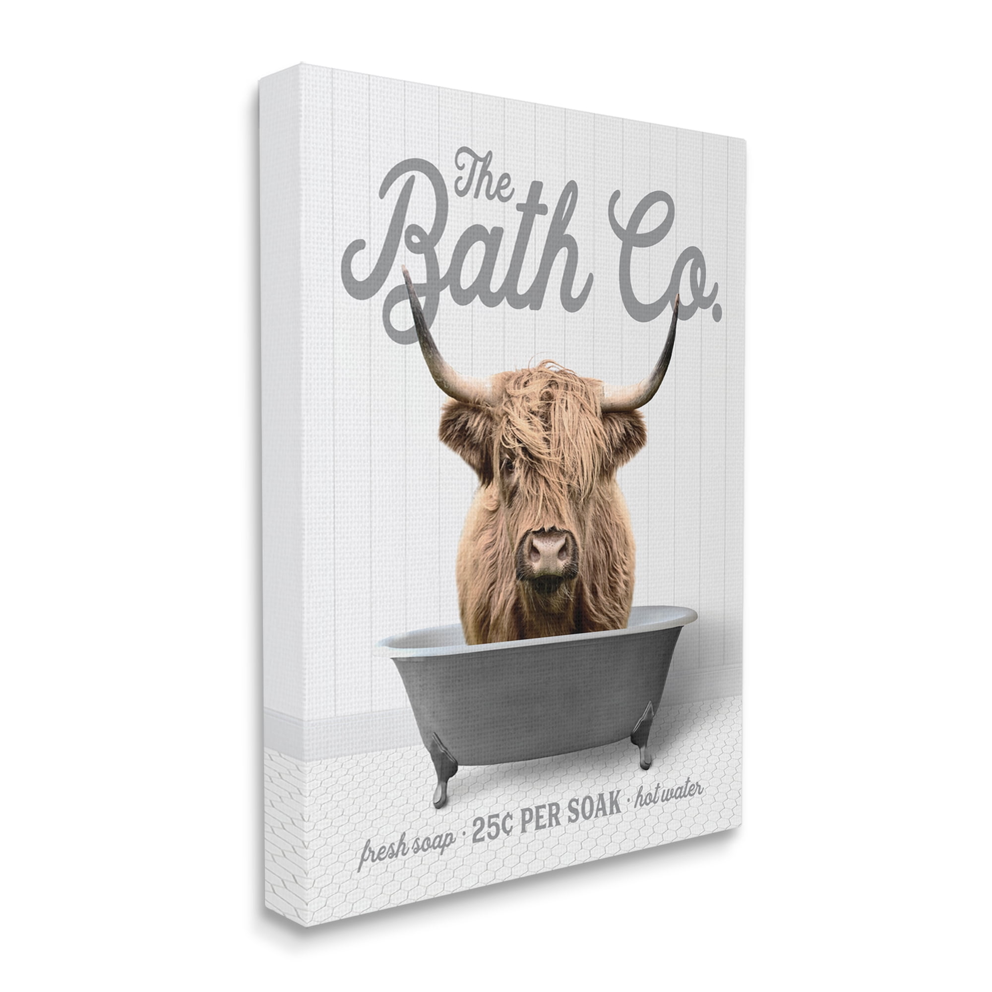 Stupell Industries Bathtub Highland Cow Animals & Insects Painting Gallery Wrapped Canvas Print Wall Art, 24 x 30