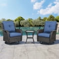thumbnail image 3 of POCASSY 3 Piece Patio Set Outdoor Wicker Glider Rocking and Swivel Chairs with Side Table and Cushions - Patio Wicker Bistro Furniture Set, Brown Rattan & Blue Cushion, 3 of 9