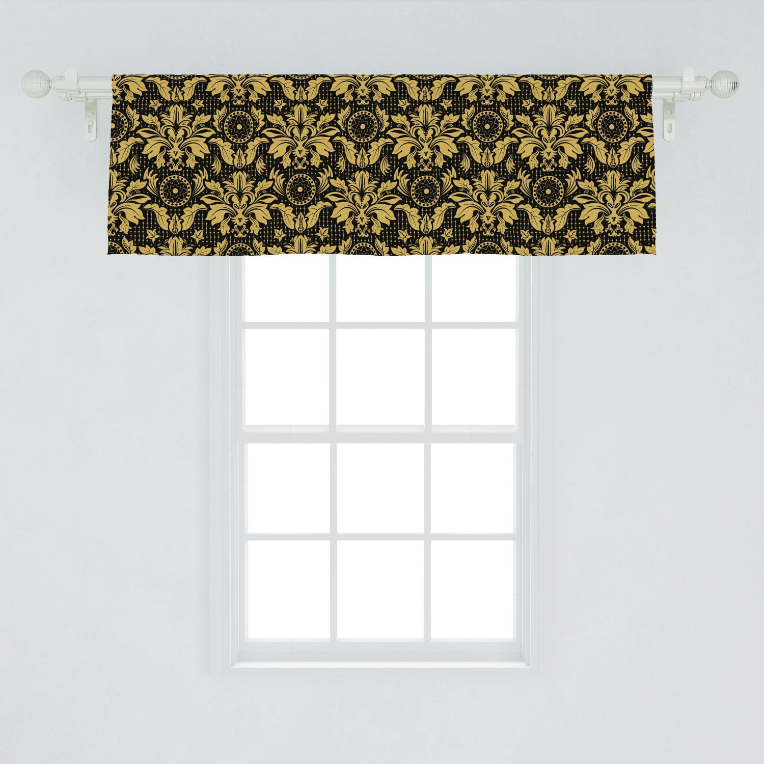 Damask Window Valance, Antique Victorian Foliage Motifs Vintage Royal