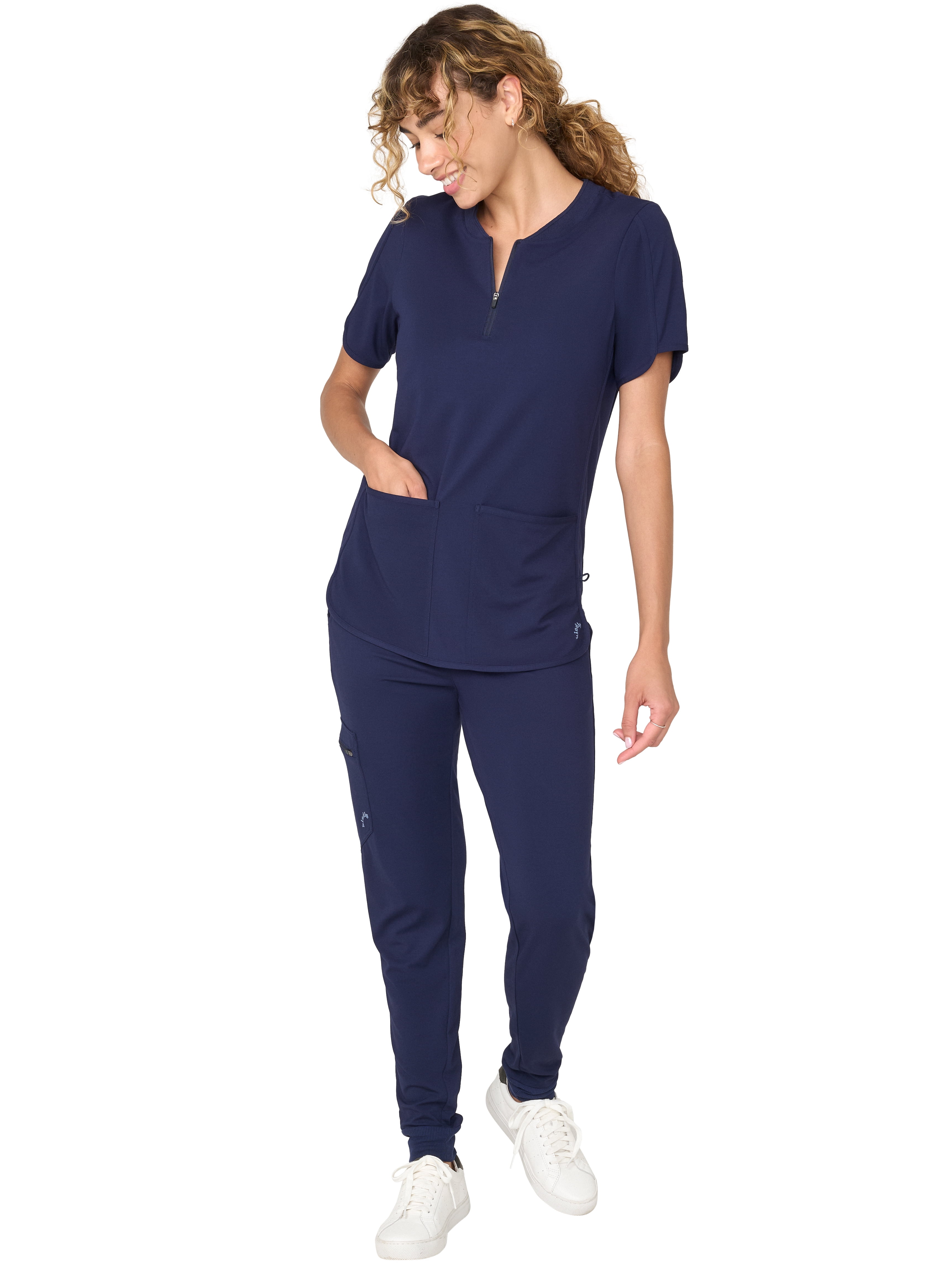 Kindly Yours Women’s Zip-Front Crewneck Scrub Top, Sizes XS-XXL