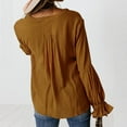 thumbnail image 4 of JINMGG Womens Tops,Women Blouse Tees Shirts Tops V-neck Pleated Long Sleeve Solid T-Shirt,Brown M, 4 of 7
