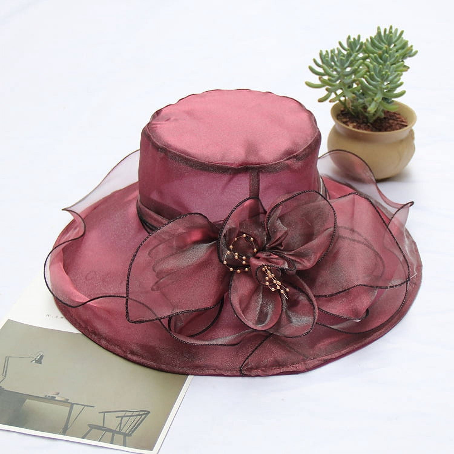 Women Girl Tea Party Fascinator Hat Organza Veil Dress Hat Cap, Red 2026 Derby Hats for Women Girls Ladies, Organza Church Tea  main image 2