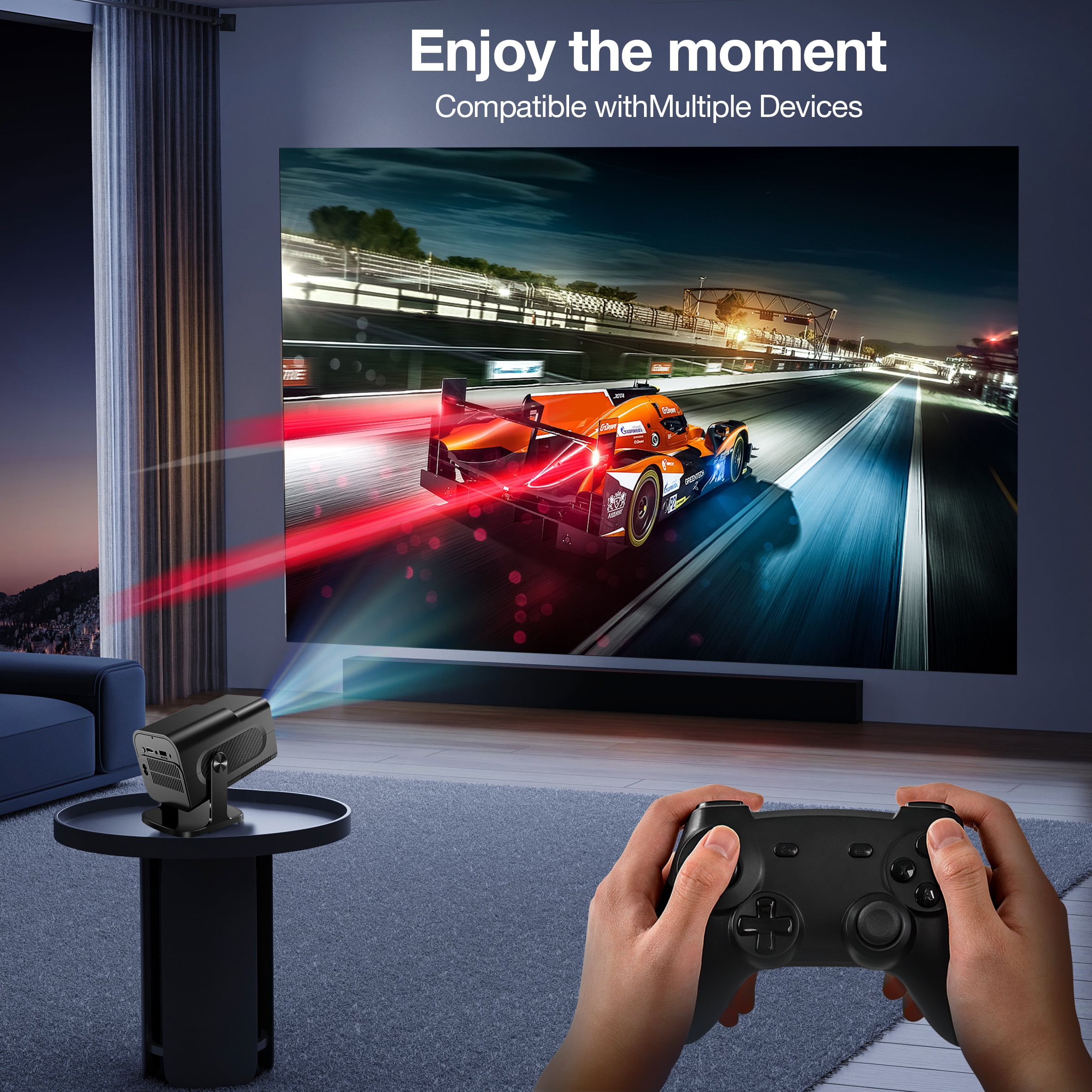 1080P Mini Game Video Projector 4K with WiFi 6, Bluetooth 5.4, Android 11, Auto Keystone, 180° Adjustable Stand for Home Theater/Play Games