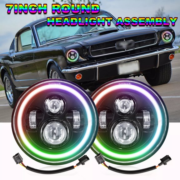 Pair fits for 1965 -1973 Ford Mustang - 7 Inch RGB Round LED Headlights Hi/Lo Beam Lamps