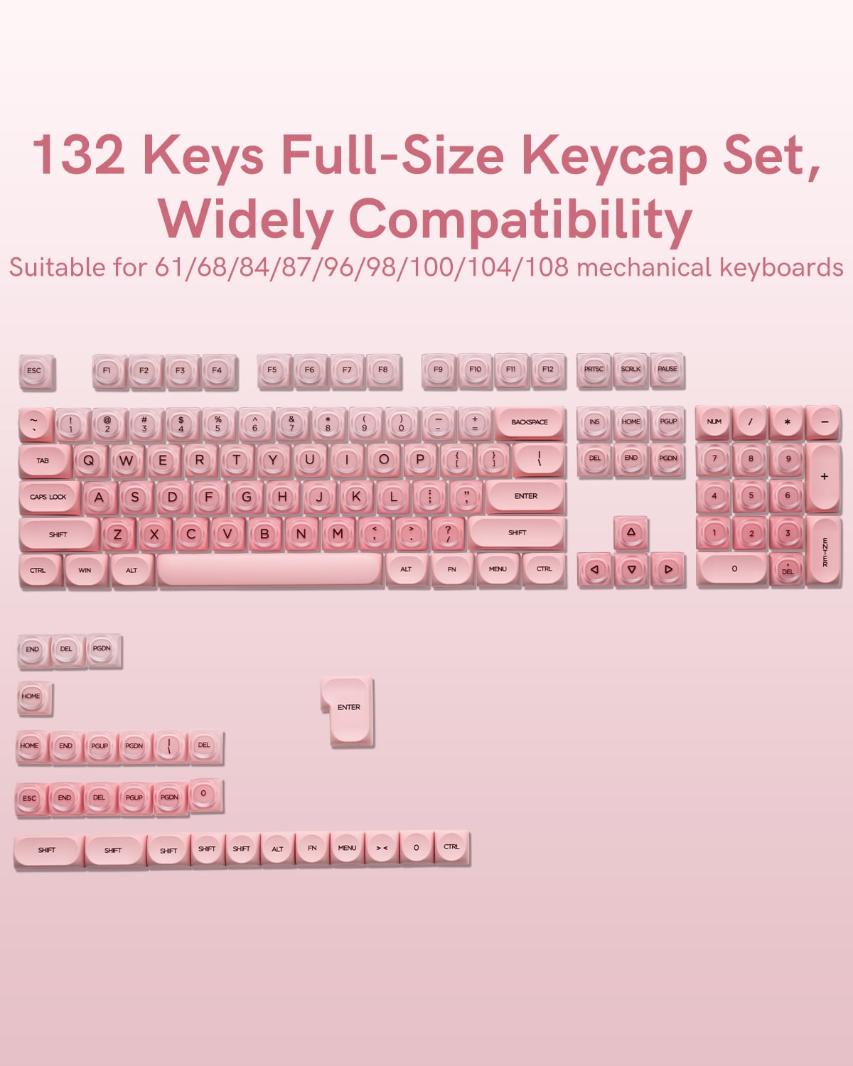 COSTOM PBT Keycaps, Jelly Keycaps Creamy MOA Profile, 132 Keys Translucent Cute Custom Key caps for Cherry Gateron MX Swithes Mechanical Keyboards, Blush Pink