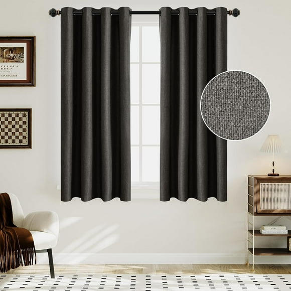 shiyou-H. VERSAILTEX Linen Blackout Curtain 63 Inches Long Thermal Insulated Textured Burlap Effect Linen Curtain Drapes Window Treatment Draperies Grommet Top, (1 Panel, W52 x L63 -Inch, Taupe Grey)