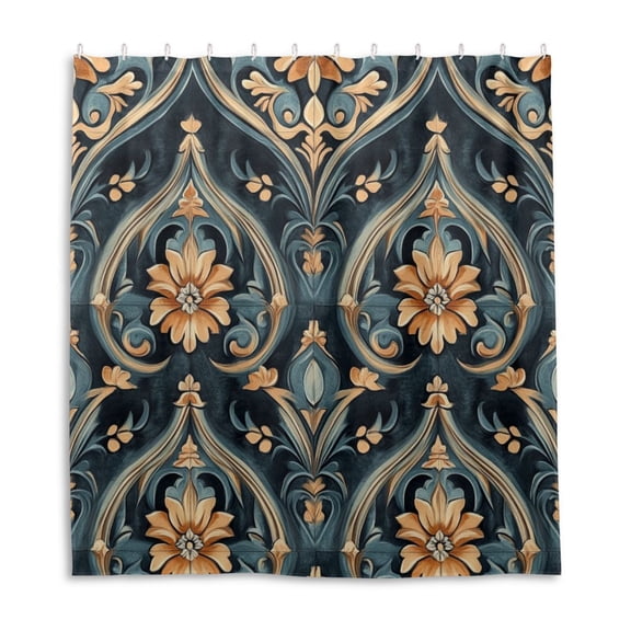 Orange Floral Geometric Design Shower Curtain Liner 66x72 Inch Waterproof Shower Curtains Decorative Bathroom with 12 Pack Hooks