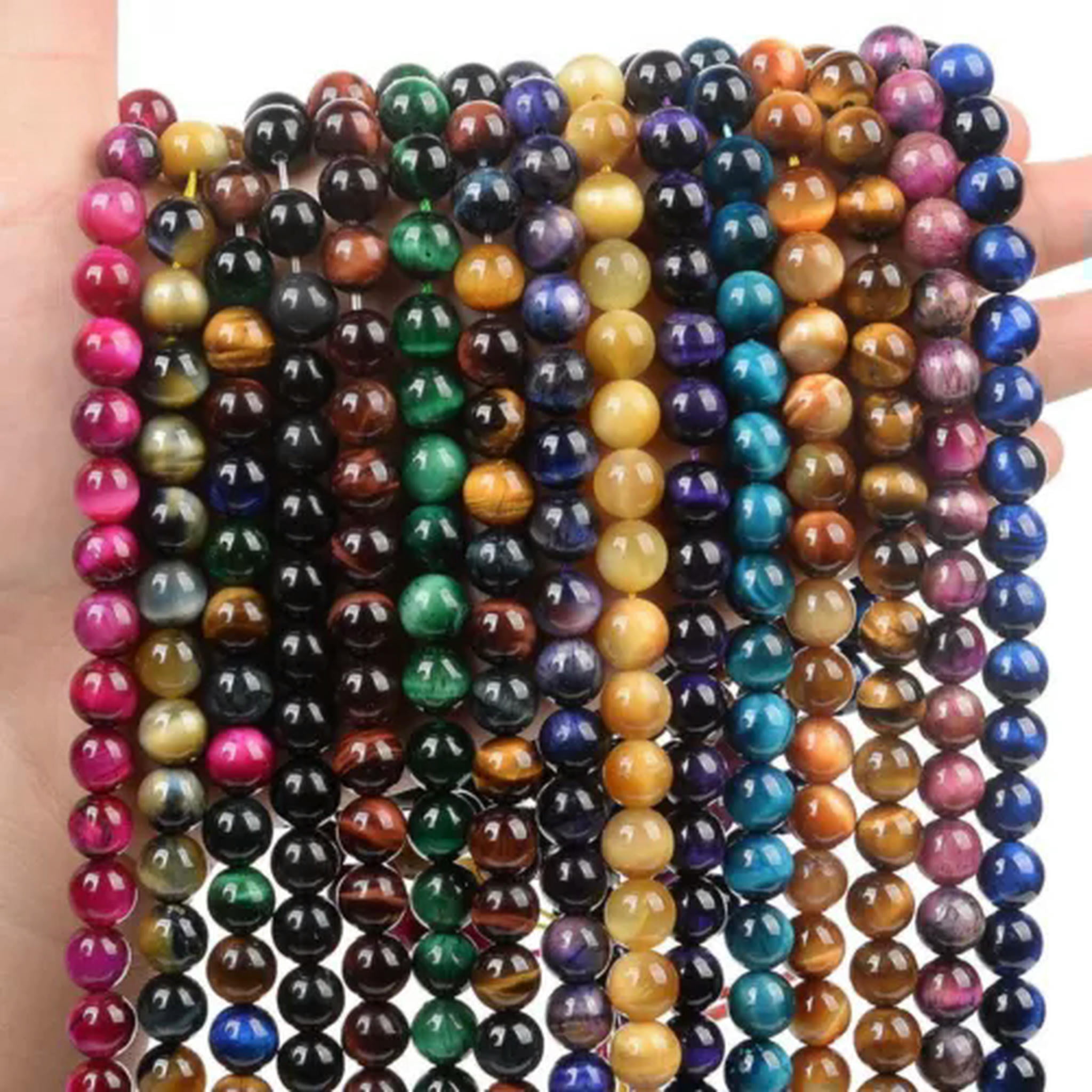 HOOUN Pick 4/6/8/10/12MM Natural Multicolor Tiger Eye Loose Beads for Making Jewelry-7 Chakra AAA-12mm
