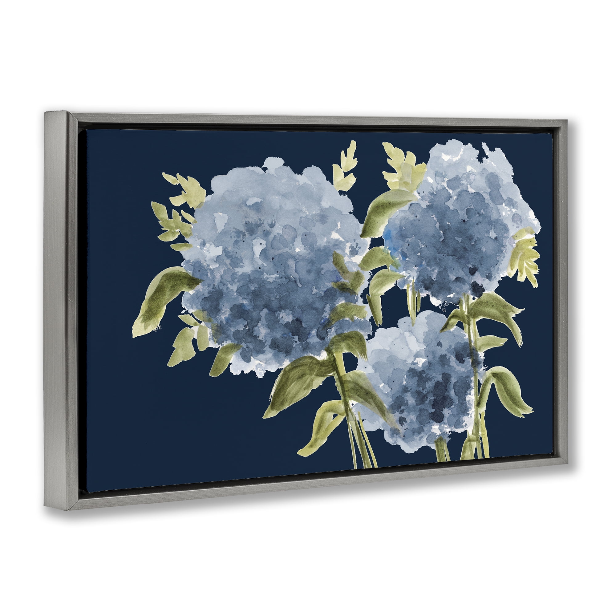 Stupell Industries Blue Hydrangeas on Indigo Gray Framed Floater Canvas Wall Art, design by Janice Gaynor
