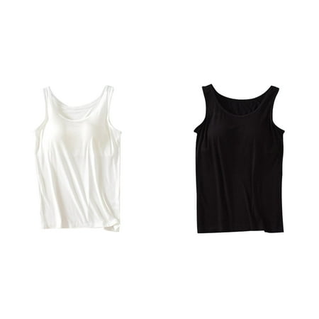 (2-Pack) Kcodviy Womens Tank Tops with A Circle Top Women Built in Bras 2025 3X Workout Tops for Women Summer Casual Crew Neck 34B Shelf Bra Sleeveless Camisole Plus Size Padded Workout Tops