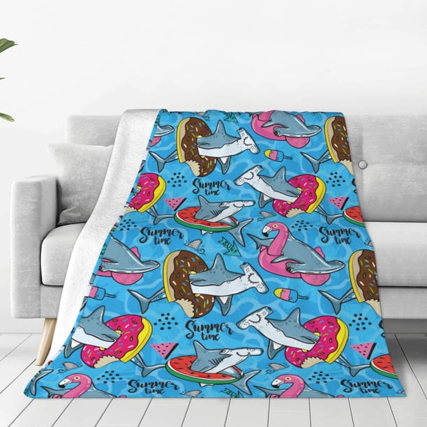 Balery Sharks Summer Manta de Felpa Suave y Acogedora – Cobija de Franela Aterciopelada para Cama, Lavable y Cálida para Sofá, Mascotas, Transpirable-80"x60"