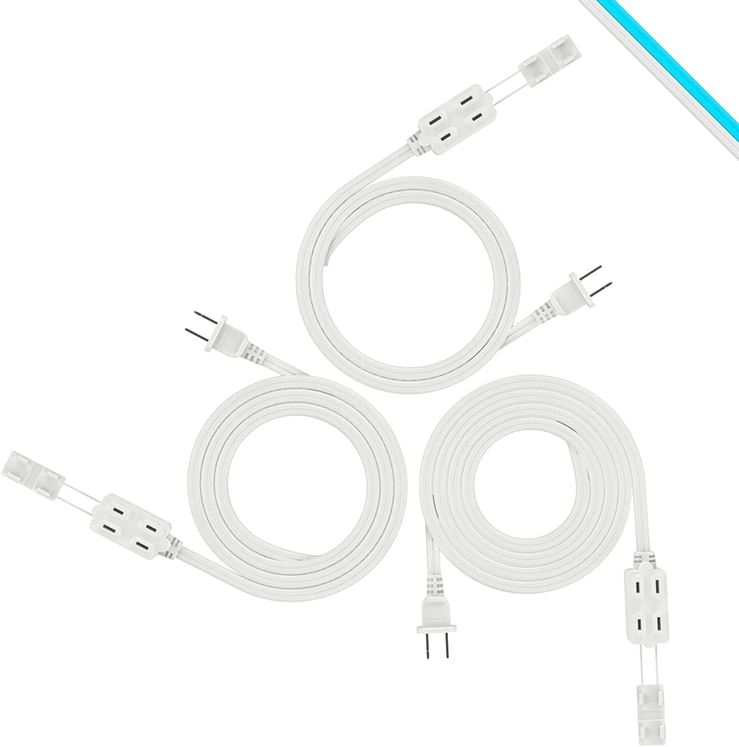 Extension Cord, Indoor Extension Cord with Multiple Outlets, 9 Feet 12 Feet 15 Feet White Short