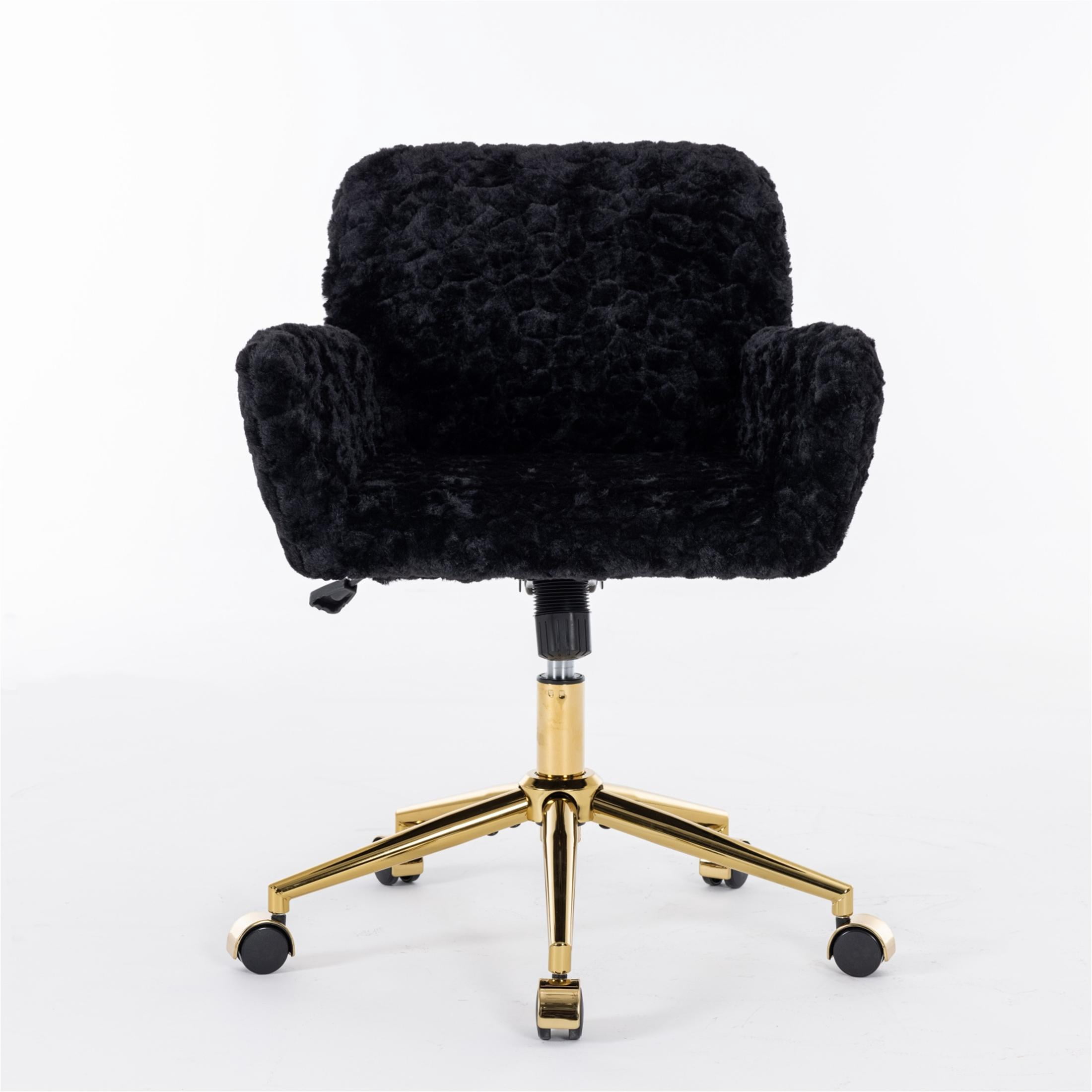 ENYOPRO Office Chair with Chrome Legs, Ergonomic Teddy Desk Chair Vanity Chair with Wheels, Modern Computer Chair for Home Office, Black