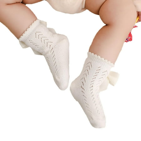 

Calsunbaby Kids Cotton Socks Baby Solid Color Bowknot Medium Tube Socks
