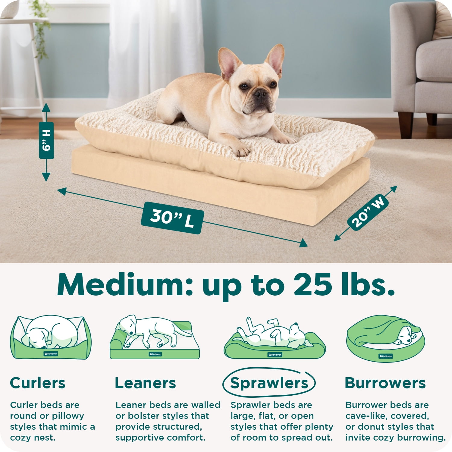 FurHaven Pet Products Medium Embossed Faux Fur & Suede Pillow Top Mattress Dog & Cat Bed, Taupe