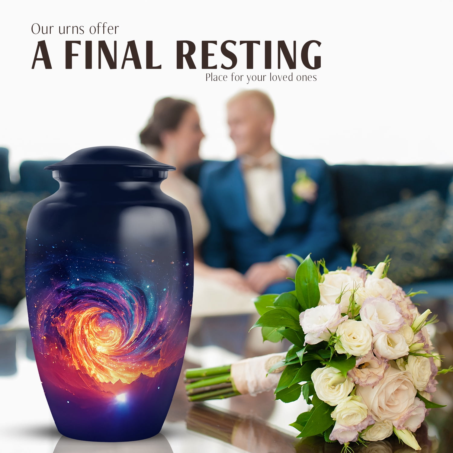 JAGASY Galaxy Urn for Ashes Adult Male, Blue Large Urns for Human Ashes for Women, Galaxy Nebula Decorative Urns for Father, Cosmic Cremation Urn for Mother, (10 Inch)
