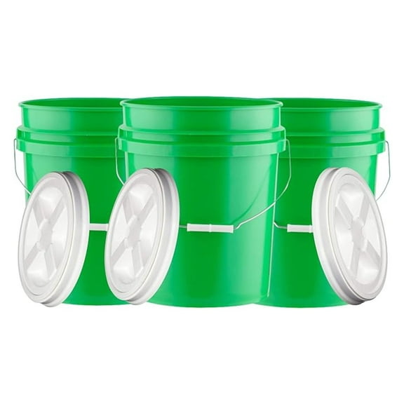5 Gallon Plastic Food Grade BPA Free Bucket Pail with Screw on Air Tight lid (Pack of 3) Made in USA pails