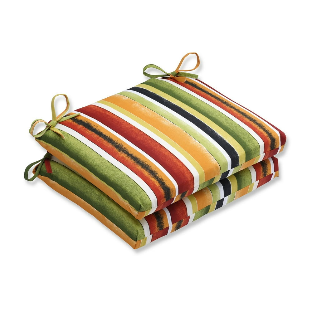 Set of 2 Hot Tropic Ombre Striped Outdoor Patio Chair Seat Cushions