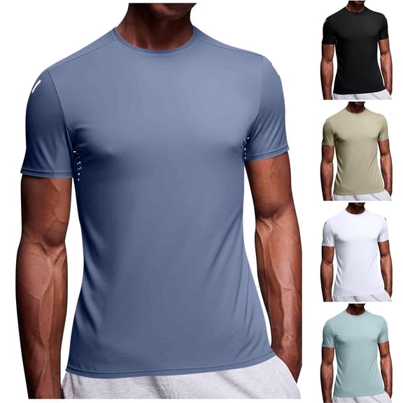 GERsome Men's Short Sleeve Crew Neck T-Shirts Summer Quick Dry Fitness Running Gym Workout Tee Shirts, Size L