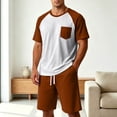 thumbnail image 2 of Sewkxo Mens Pajamas Set Lightweight Summer Pjs Sleepwear Soft Comfy Short Sleeve Sleep Set With Pocket,Coffee M, 2 of 5