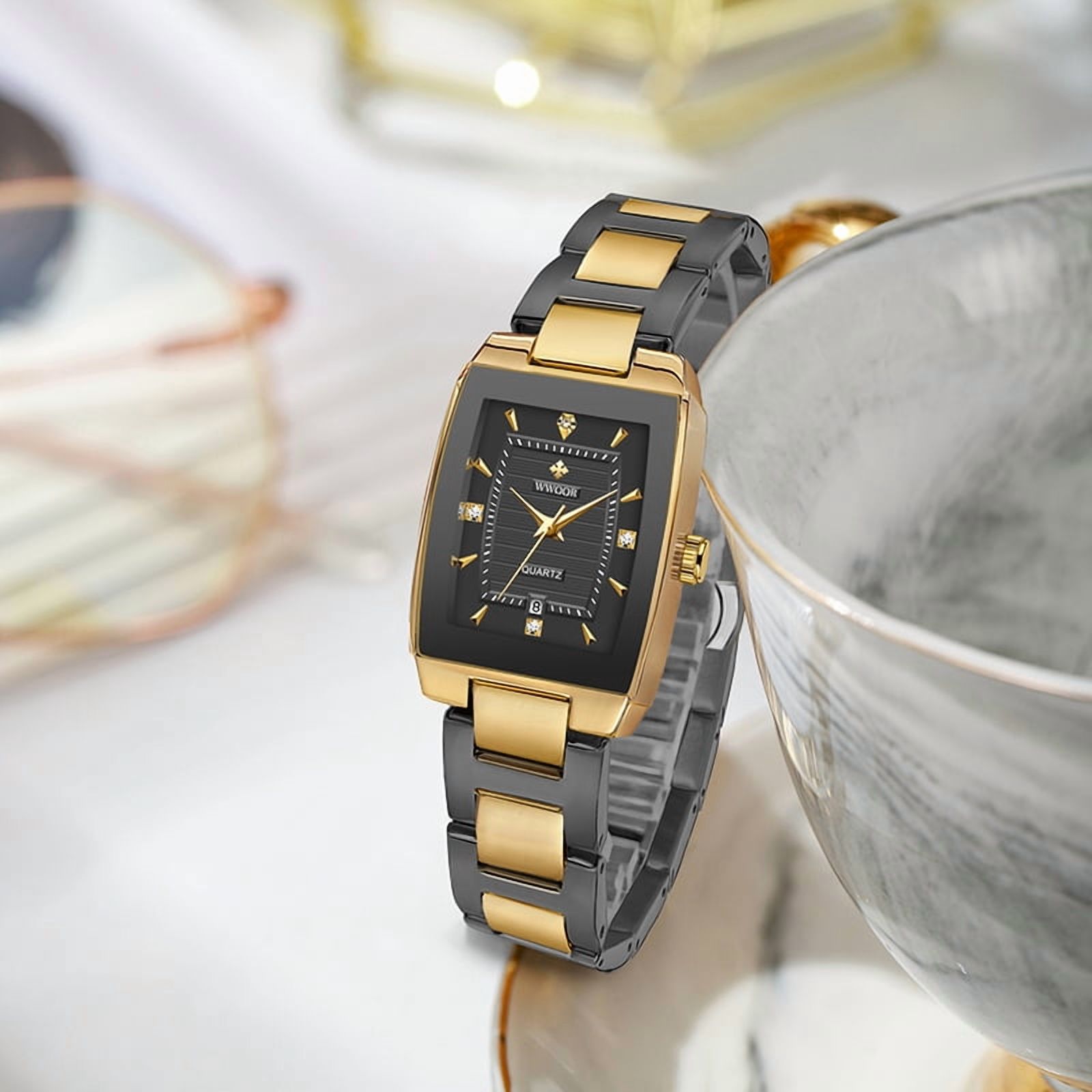 Square Watches for Women, Women's Wristwatches, Ladies Waterproof Stainless Steel Analog Small Dainty Gold Watch for Women