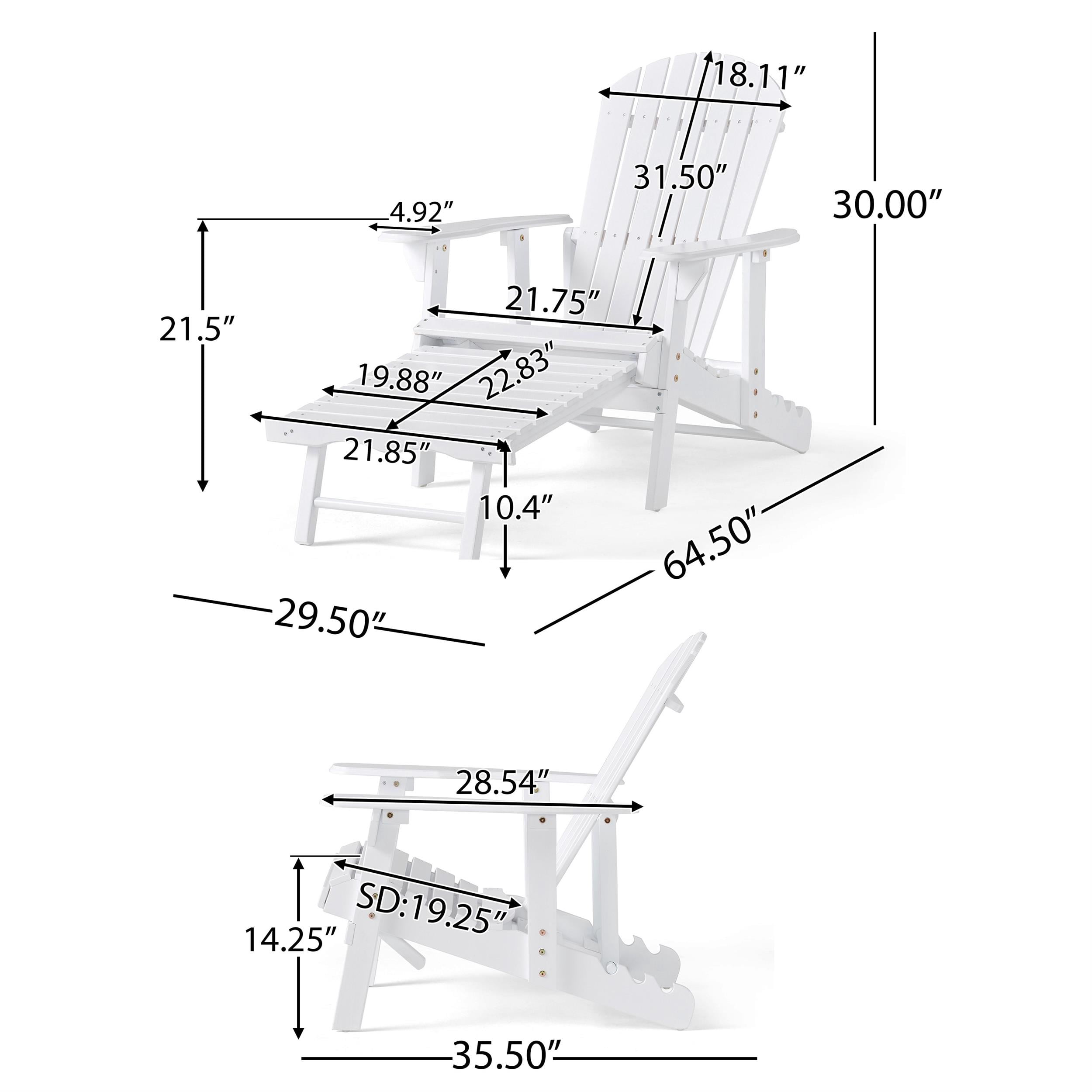 Benjara Libo Outdoor Reclining Adirondack Chair with Slanted Back- White Wood