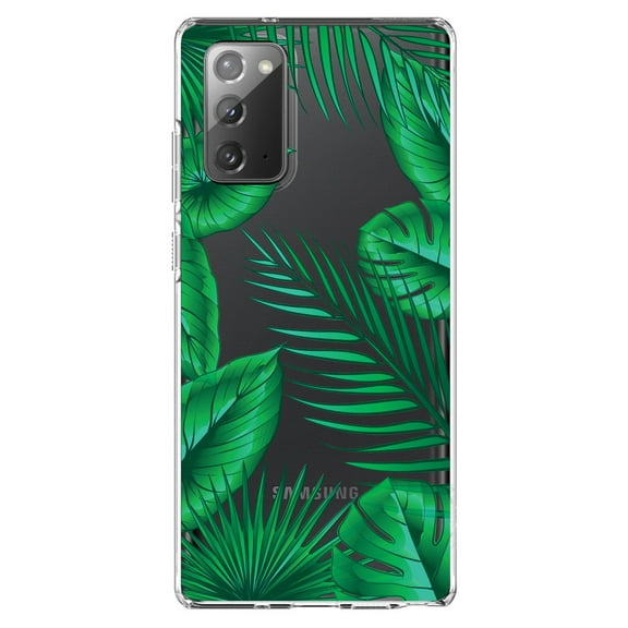 DistinctInk Clear Shockproof Hybrid Case for Galaxy Note 20 ULTRA (6.9" Screen) - TPU Bumper, Acrylic Back, Tempered Glass Screen Protector - Green Tropical Leaves