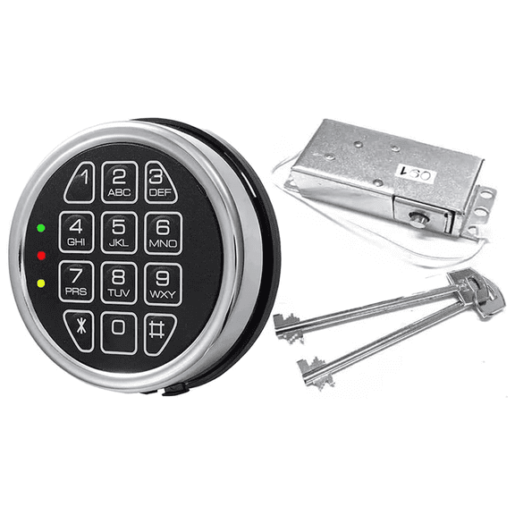 Gun Safe lock Replacement Chrome Keypad Solenoid Lock & 2 Override Keys